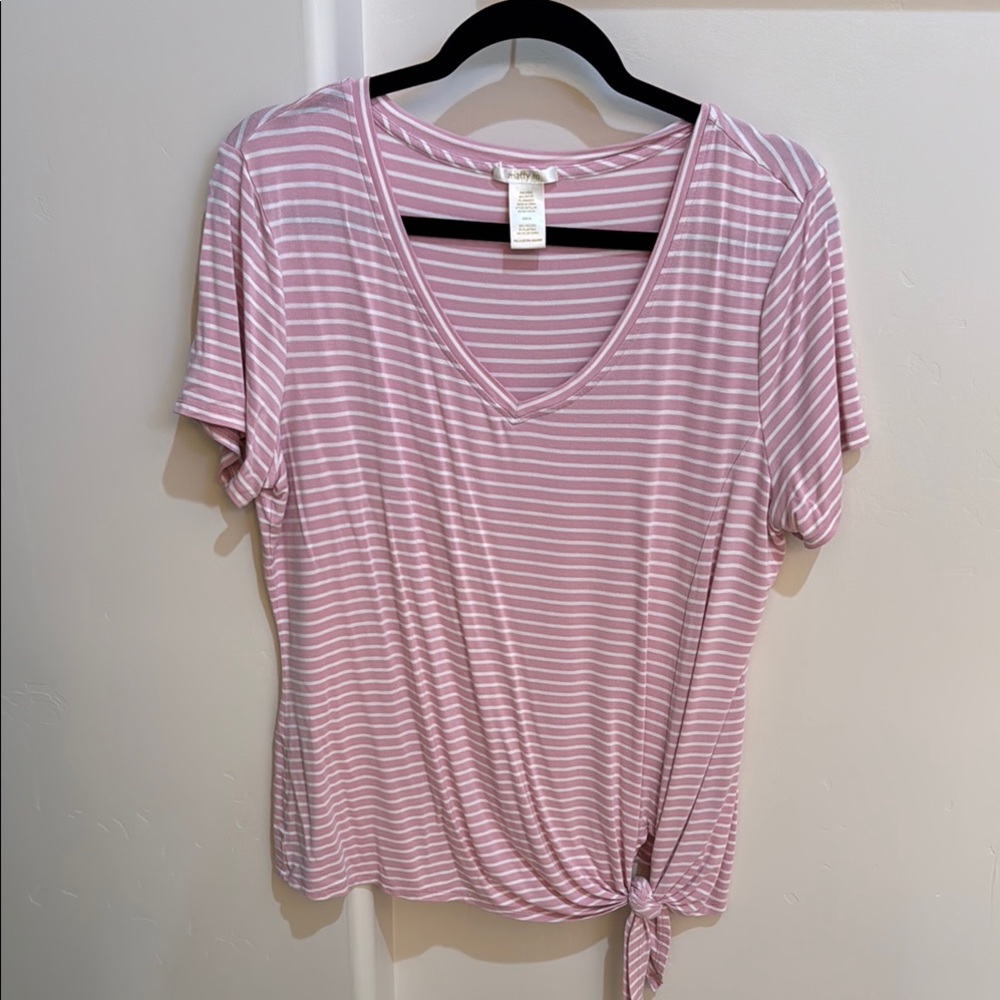 Striped Pink V-Neck Women's Top Tunic Matty M XL